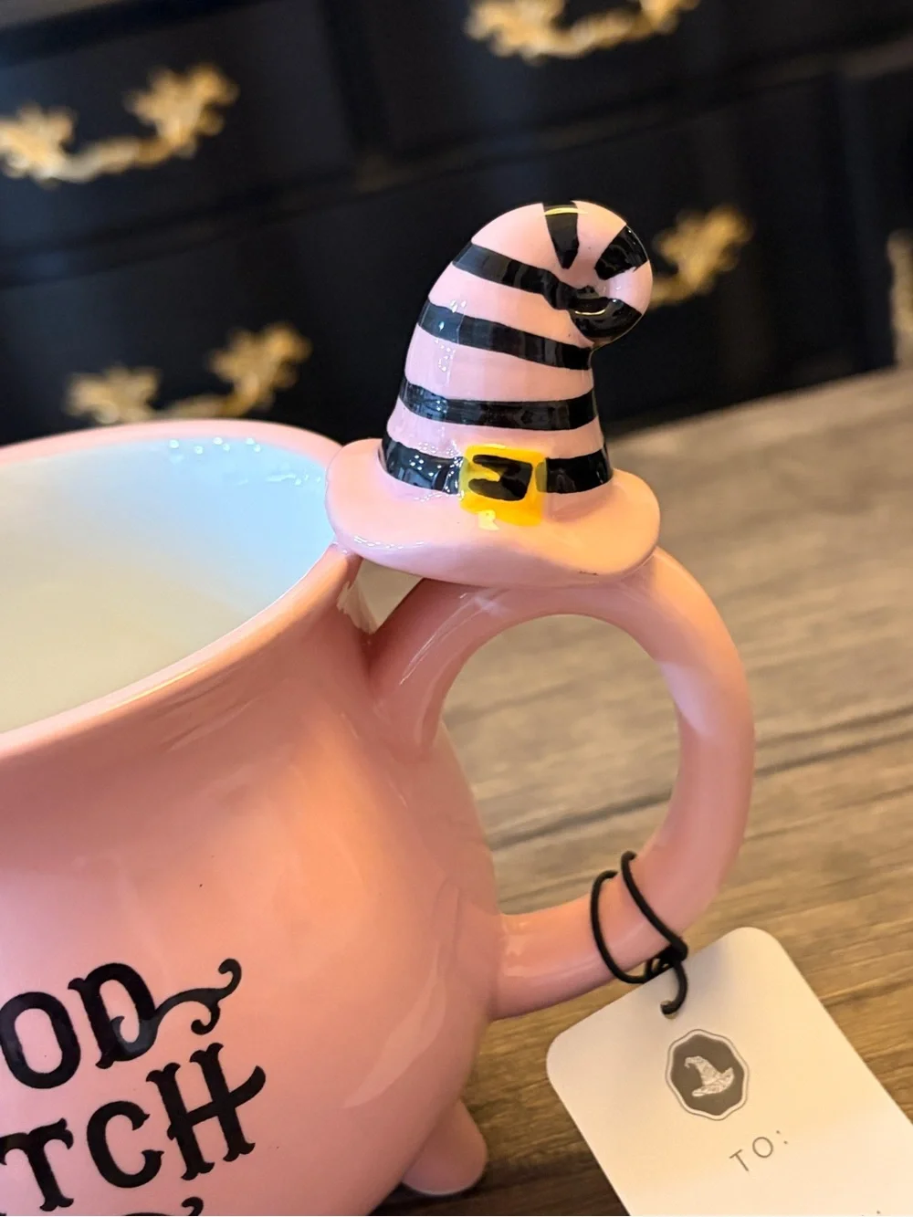 Pink Good Witch Cauldron Mug with witch hat